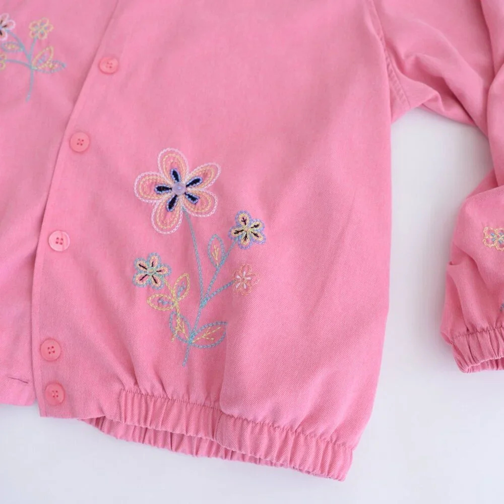 Vintage Alfred  Dunner Pink Embroidered Floral Button Up Lightweight Jacket 18W - Picture 4 of 13